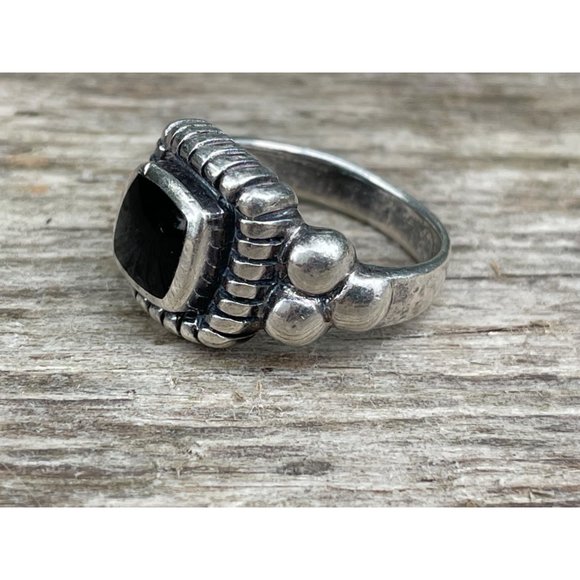 Vintage sterling Silver Onyx Ring Size 5.5 Boho Tribal - Picture 9 of 11